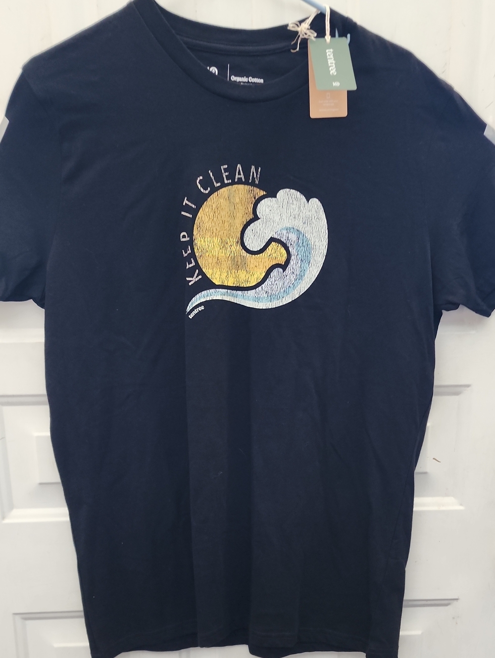 Tentree Organic Cotton Keep It Clean Black Graphic T-Shirt - Womens Large New - Picture 1 of 4